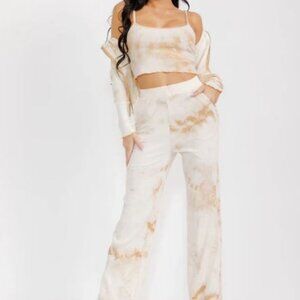 NWT 3-Piece Tie-Dye Crop Top, Zip-Up Hoodie, and Wide Leg Pant Set